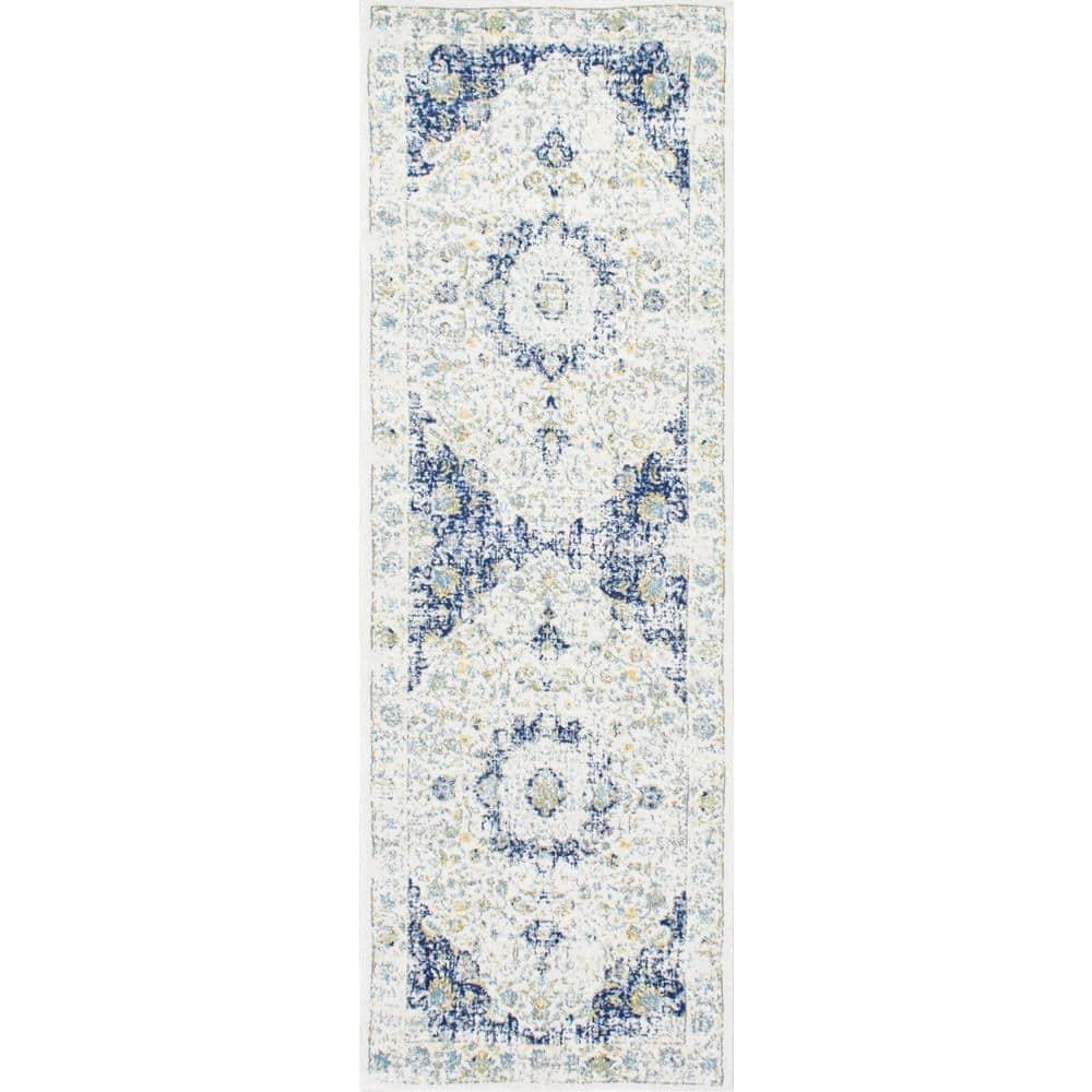 2'6"x10' Verona Vintage Persian Style Runner Rug Blue - nuLOOM: Classic Medallion Pattern, Low Pile, Indoor Use