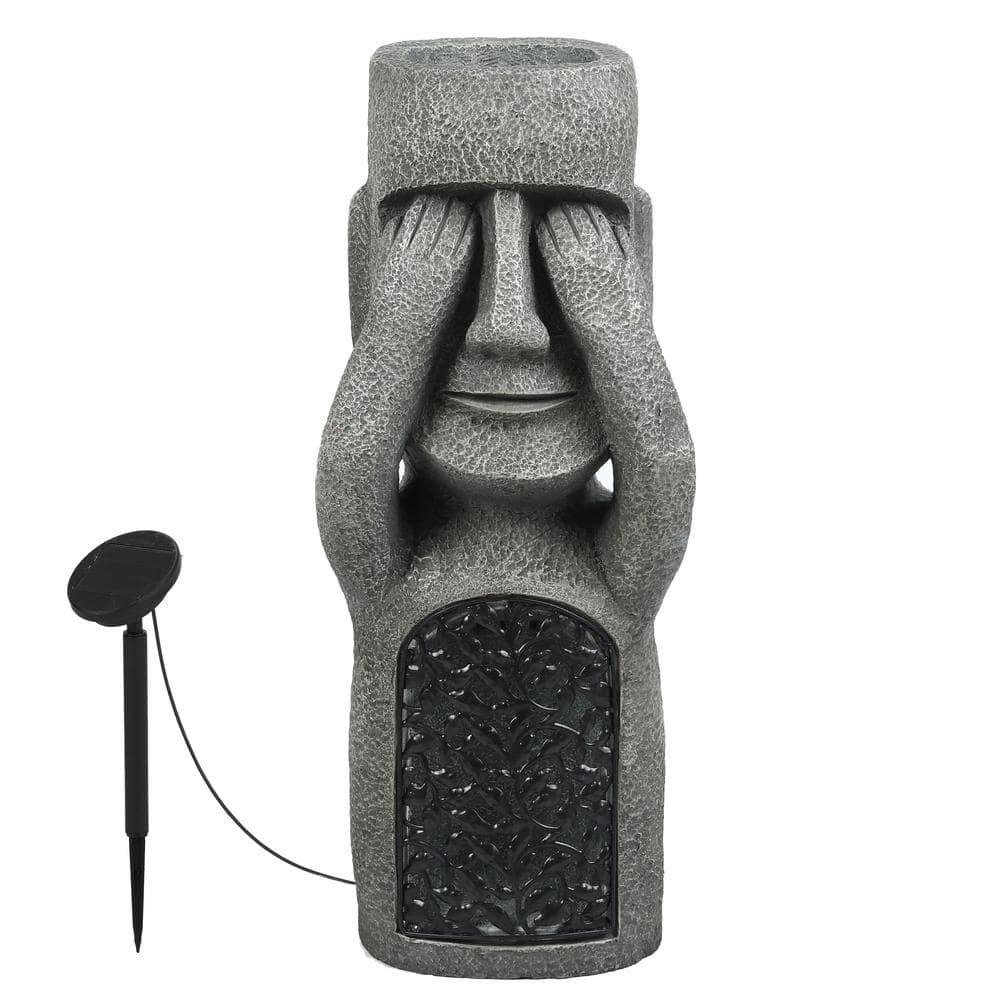 LuxenHome Gray MgO Set of 3 Garden Easter Island Solar Statues