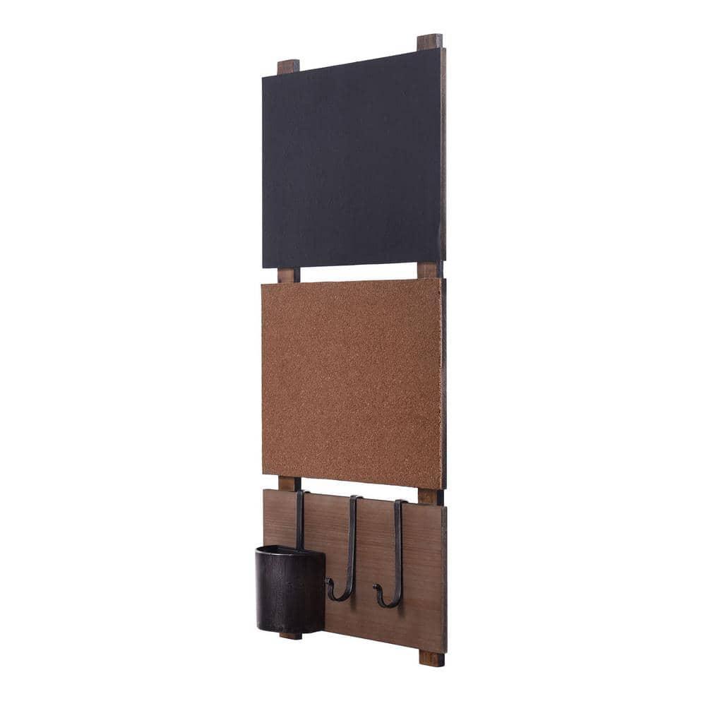 Multi-Functional Wall Memo Board - Chalkboard And Corkboard With Hanging Storage Capabilities - Natural, Black Finish