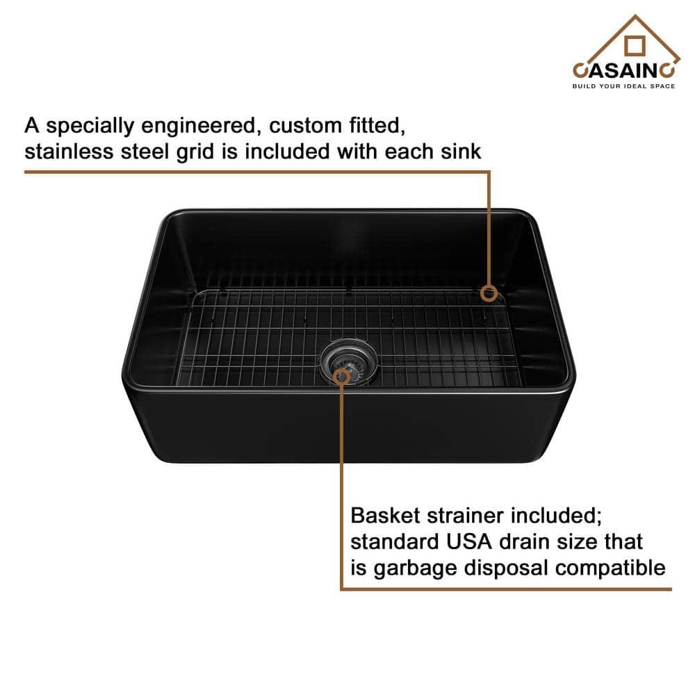 CASAINC Single Bowl Black Fireclay Farmhouse Kitchen Sink With Faucet Included