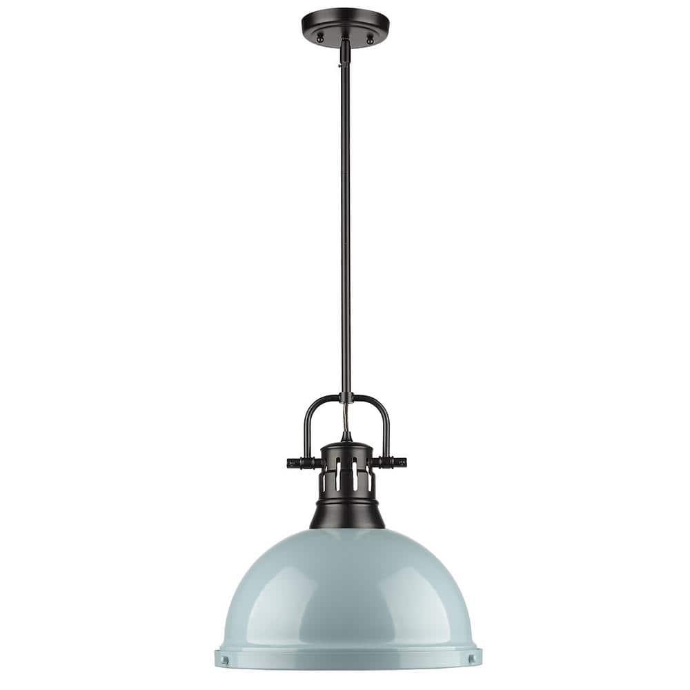Golden Lighting Duncan 1-Light Large Pendant in Matte Black with Seafoam