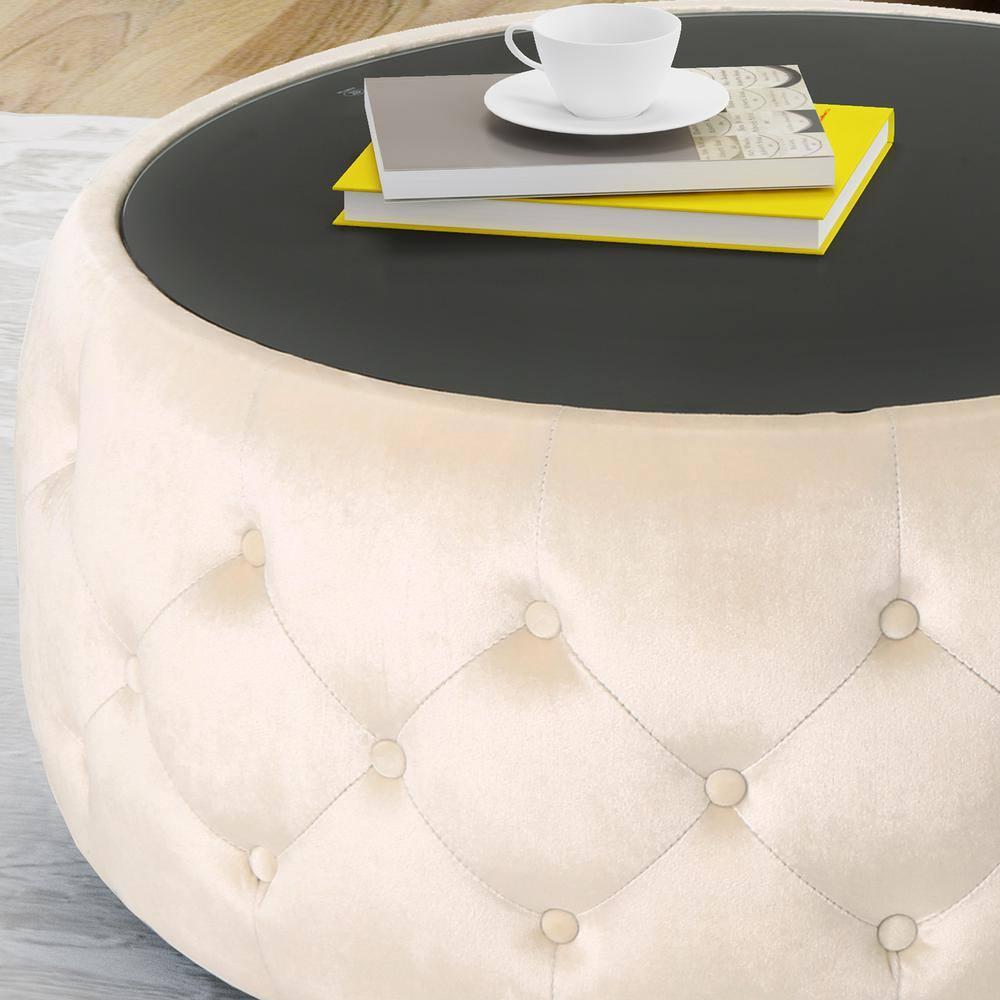 Noble House Merna Indoor Glam Velvet Coffee Table, Beige