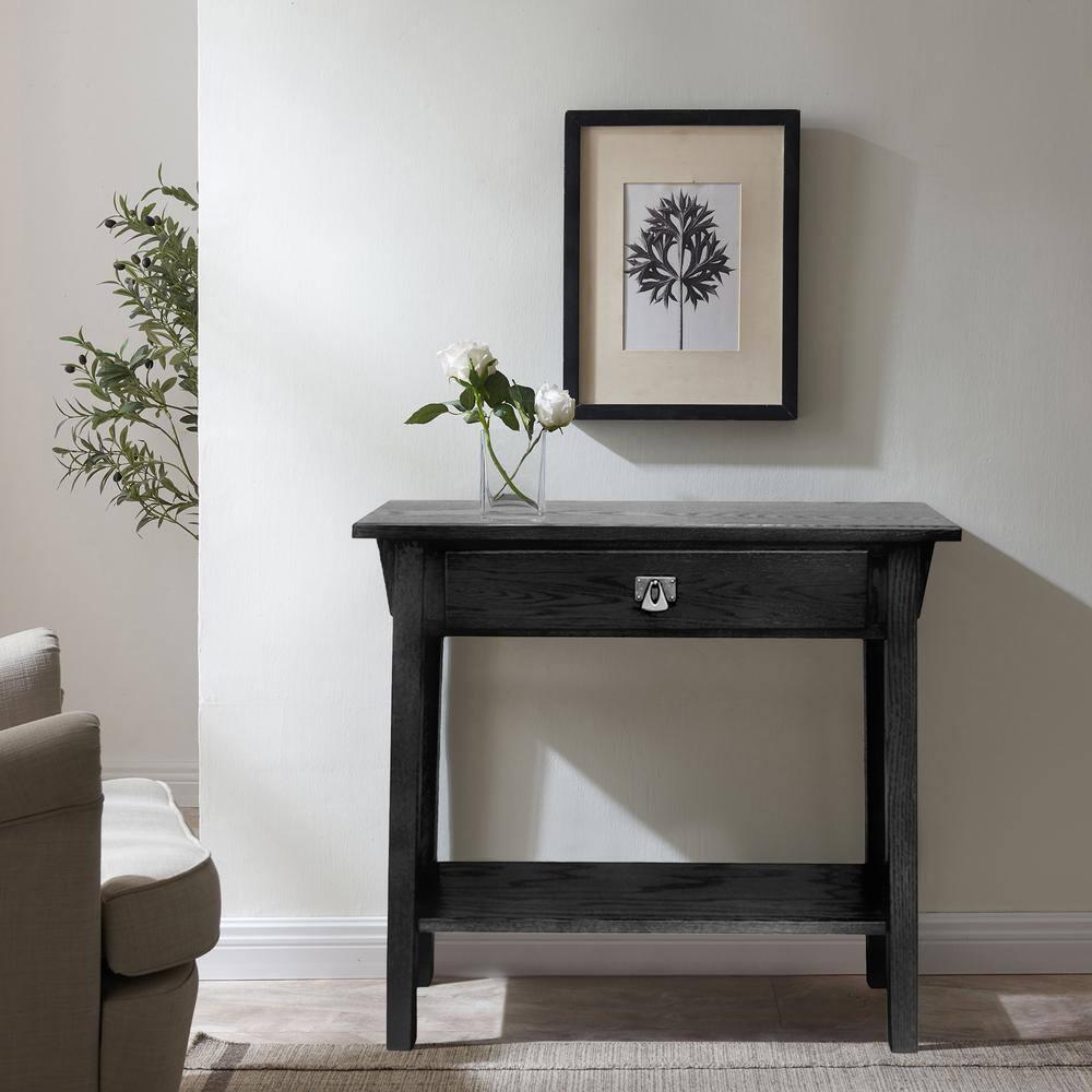Favorite Finds Mission Hall Stand Slate Finish - Leick Home: Compact Wood Entryway Table with Drawer, CARB Certified
