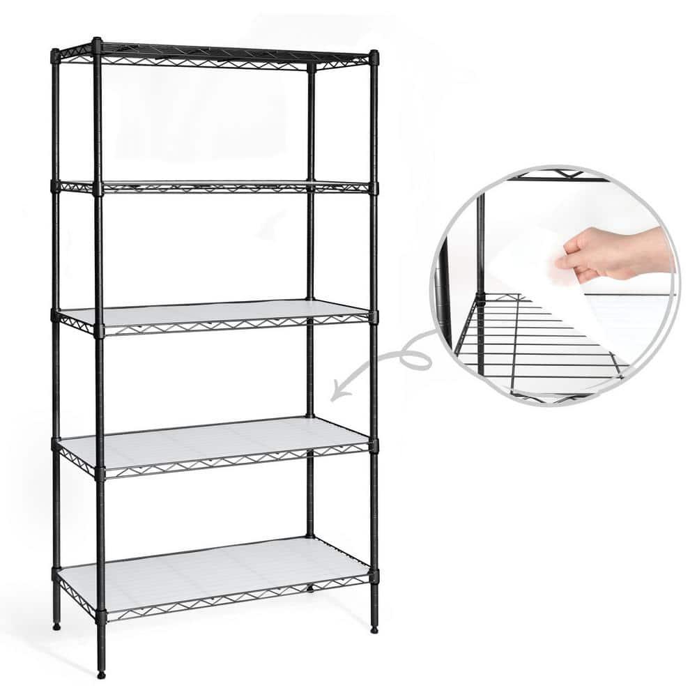 Black Adjustable Height 5-Tier Steel Garage Storage Shelving Unit with Clear Liners