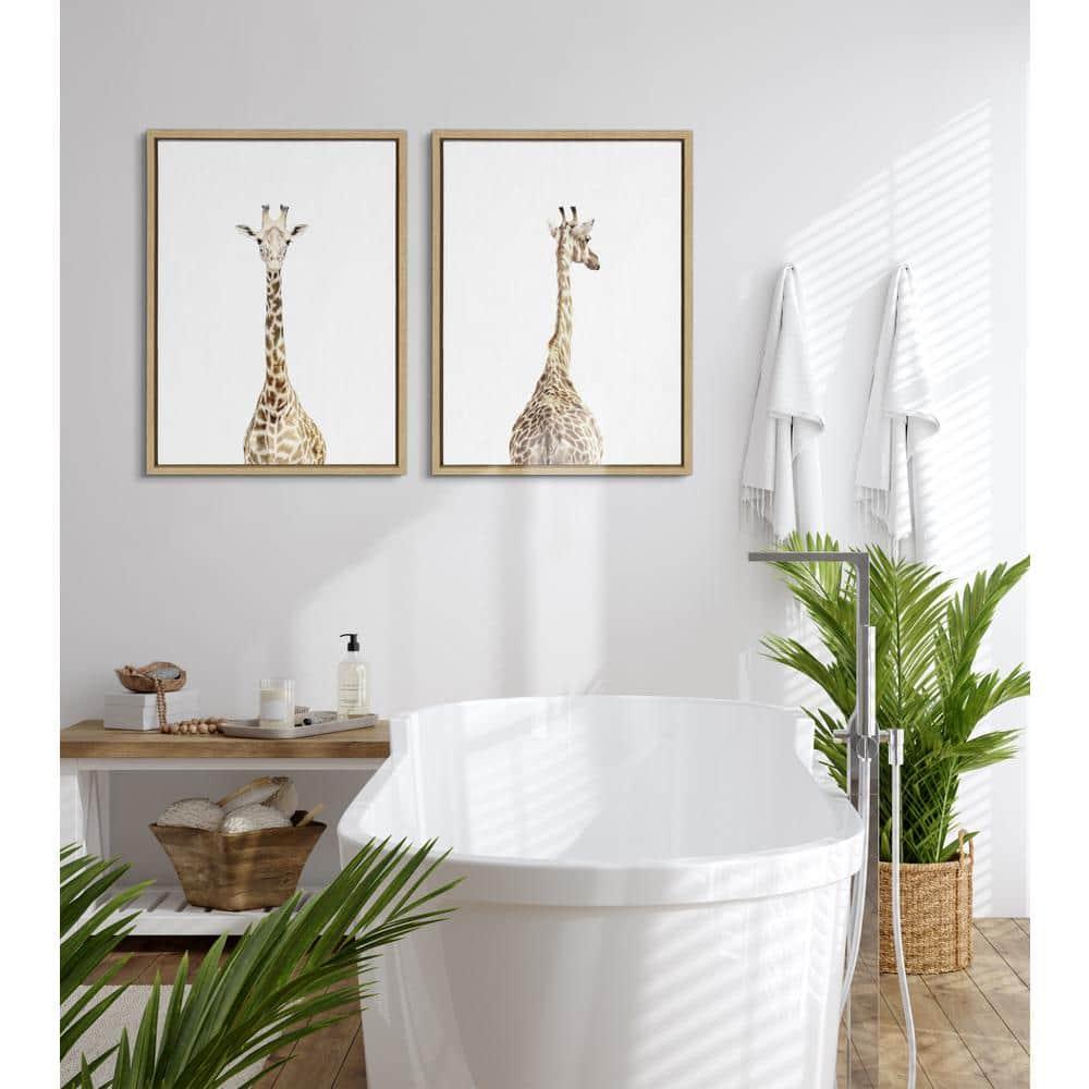 (Set of 2) 18" x 24" Sylvie Giraffe Front and Back by Amy Peterson Art Studio Natural Framed Canvas Set - Kate & Laurel All Things Decor