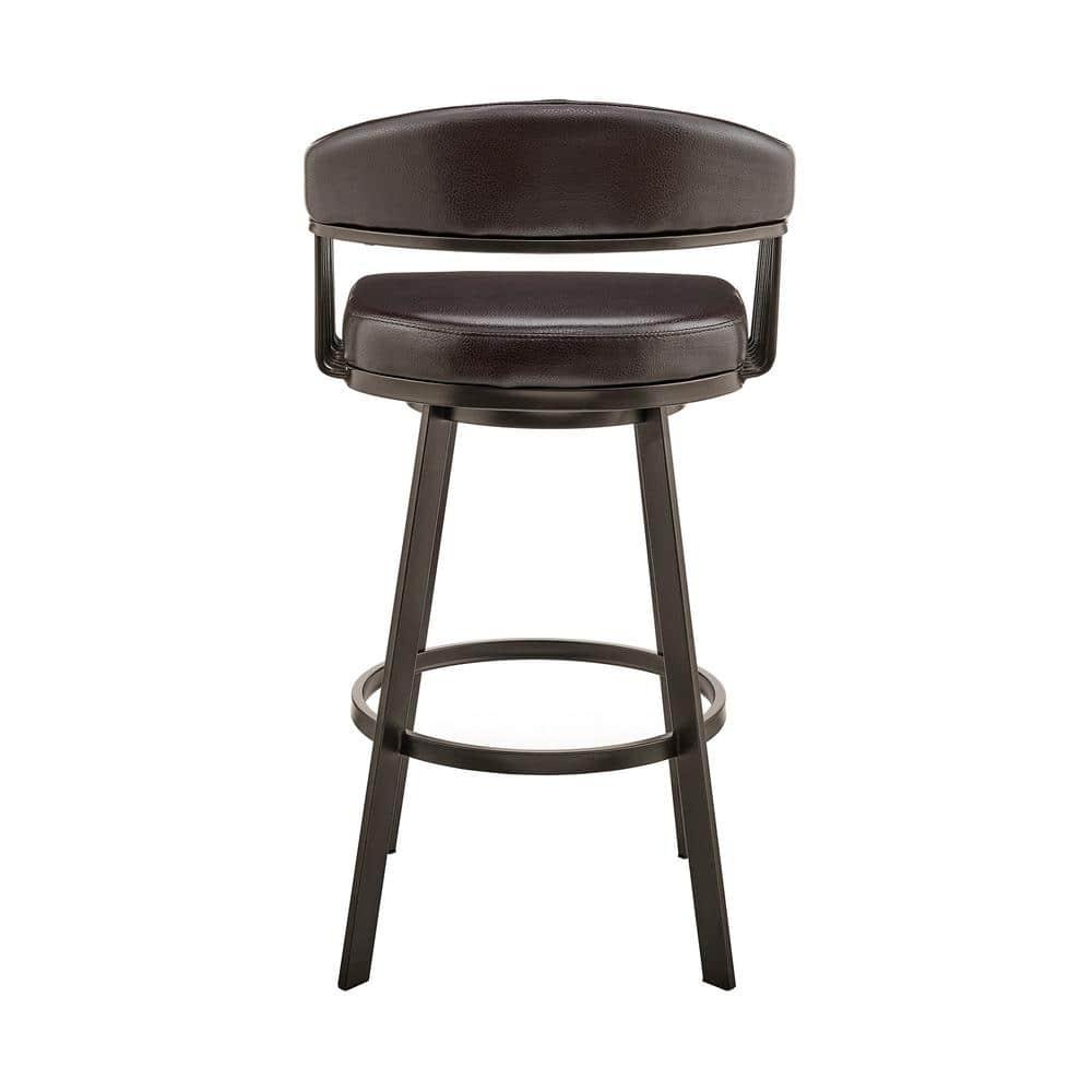 Armen Living Indoor Bronson 25" Counter Height Swivel Bar Stool in Java Brown Finish and Chocolate Faux Leather