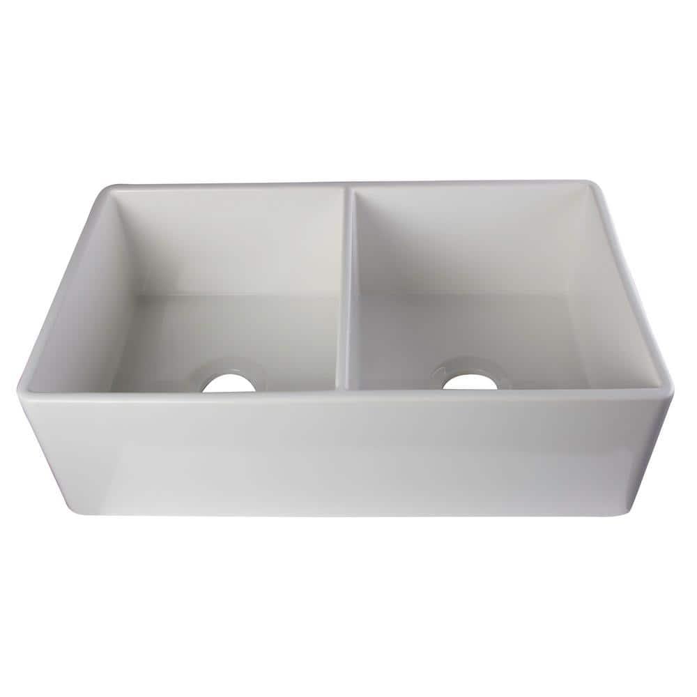 32.75'' L Farmhouse / Apron Double Bowl Fireclay Kitchen Sink
