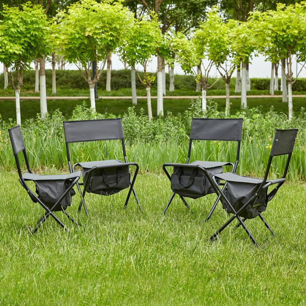4-Pieces Grey Folding Outdoor Chair with Storage Bag for indoor, Outdoor Camping, Picnics and Fishing