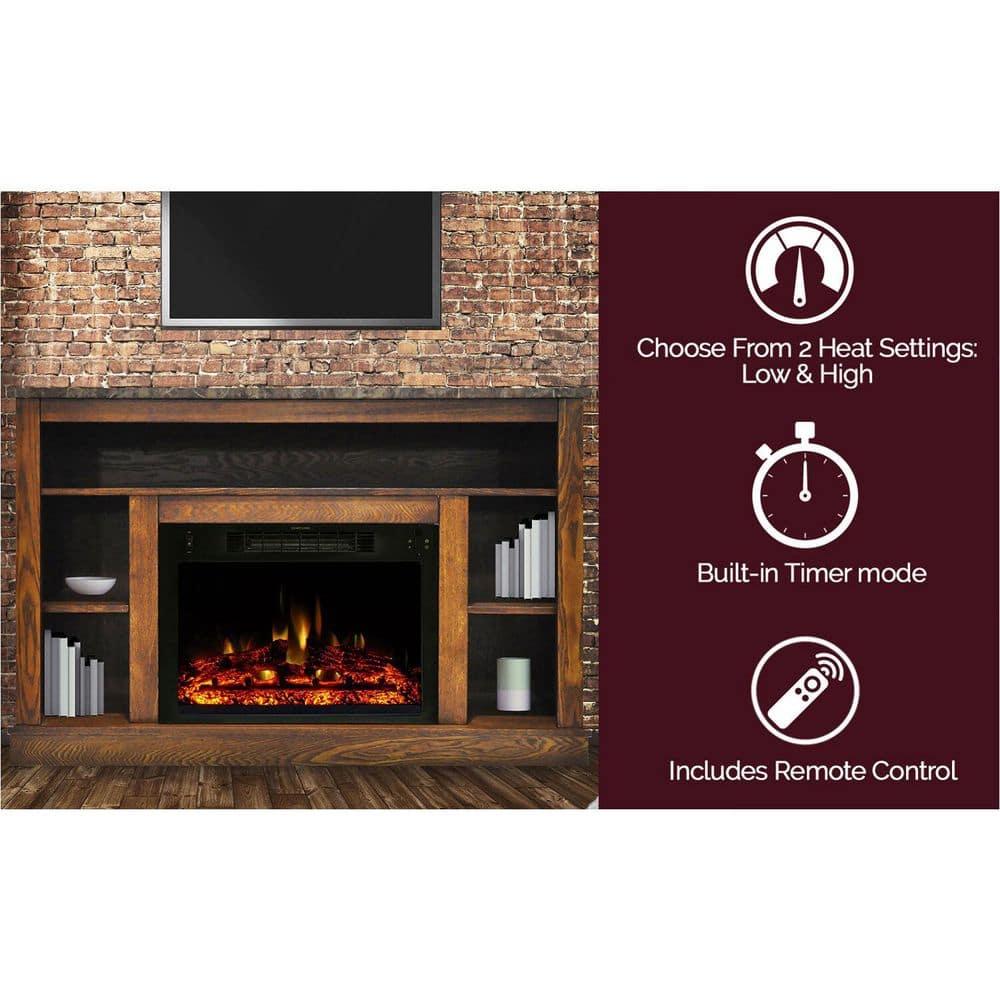 Cambridge Seville Electric Fireplace Heater with 47-In. Walnut TV Stand, Enhanced Log Display, Multi-Color Flames, and Remote Control