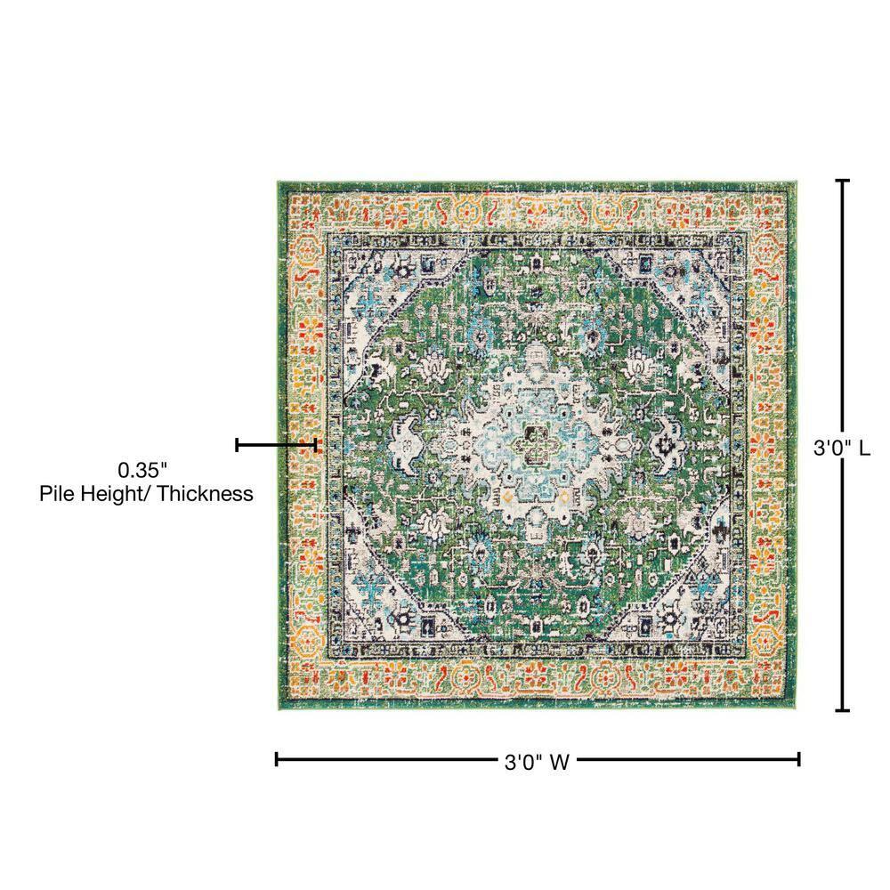 Madison MAD474 Power Loomed Indoor Accent Rug - Green/Turquoise - 3'x3' - Safavieh