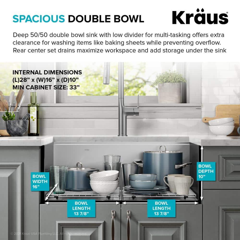 Kraus KRAUS Kore™ 30" L Undermount Workstation 16 Gauge Stainless Steel Double Bowl Kitchen Sink KWU112-30