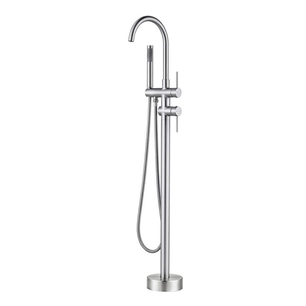 Double Handle Floor Mounted Freestanding Tub Filler With Handshower