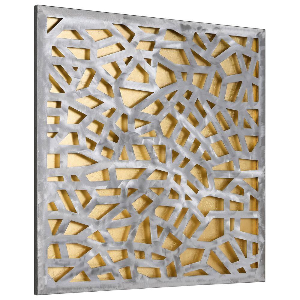 Empire Art Direct PSL-19309-3232 'Silver Enigma' Polished Steel Silver Leaf 3D Abstract Metal Wall Art