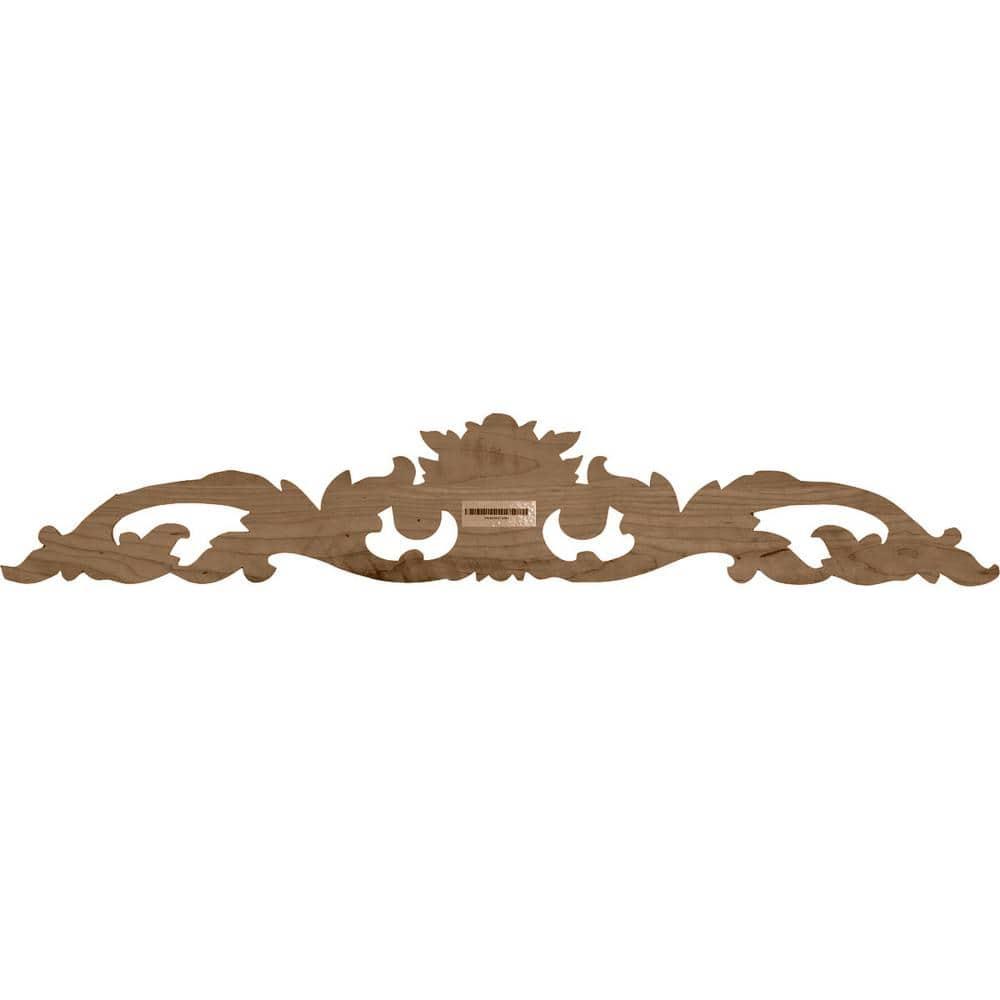 Ekena Millwork 12 1/4"W x 3 1/4"H x 1/4"D Small Green Leaf Center with Scrolls, Alder