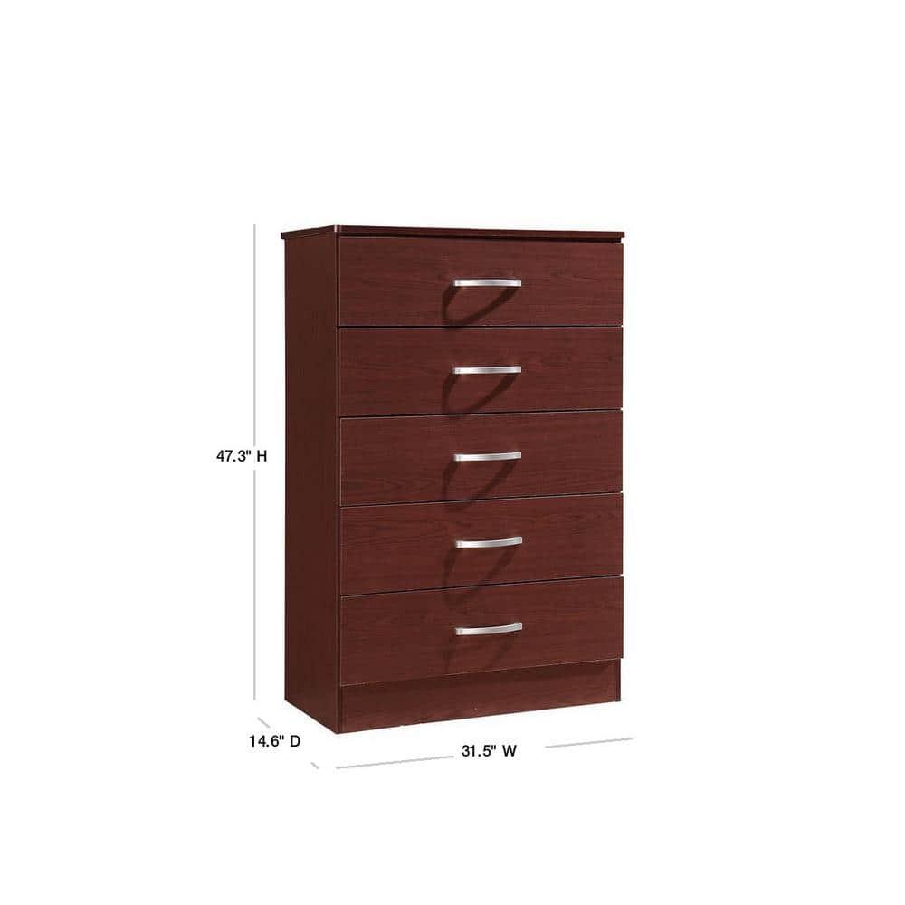 Hodedah 5-Drawer Dresser, Mahogany