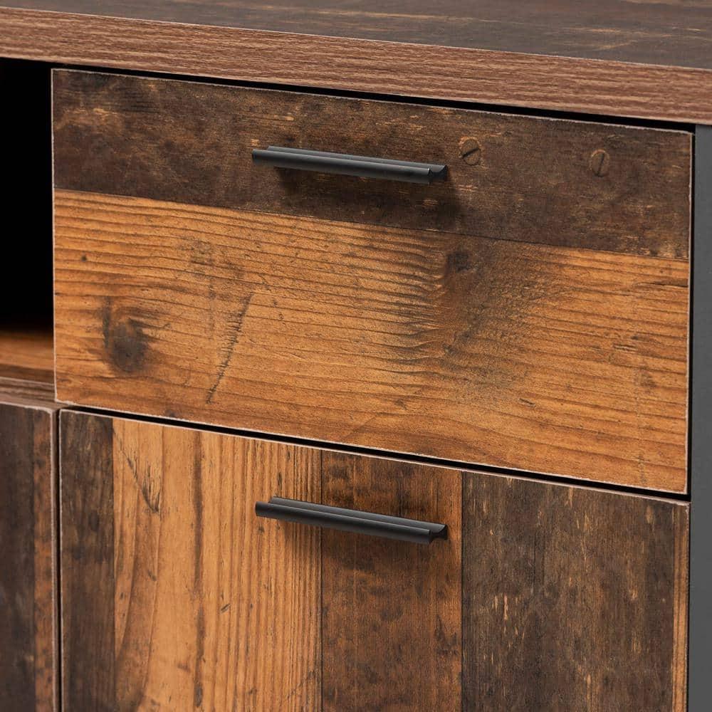 Baxton Studio Ranger Mid-Century Modern Rustic Brown Finished Wood and Grey Metal 2-Door Sideboard Buffet