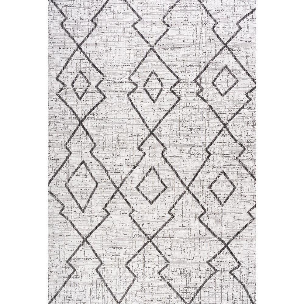 3'x5' Carwa  Diamond Trellis Indoor/Outdoor Area Rug, Ivory/Black - JONATHAN Y