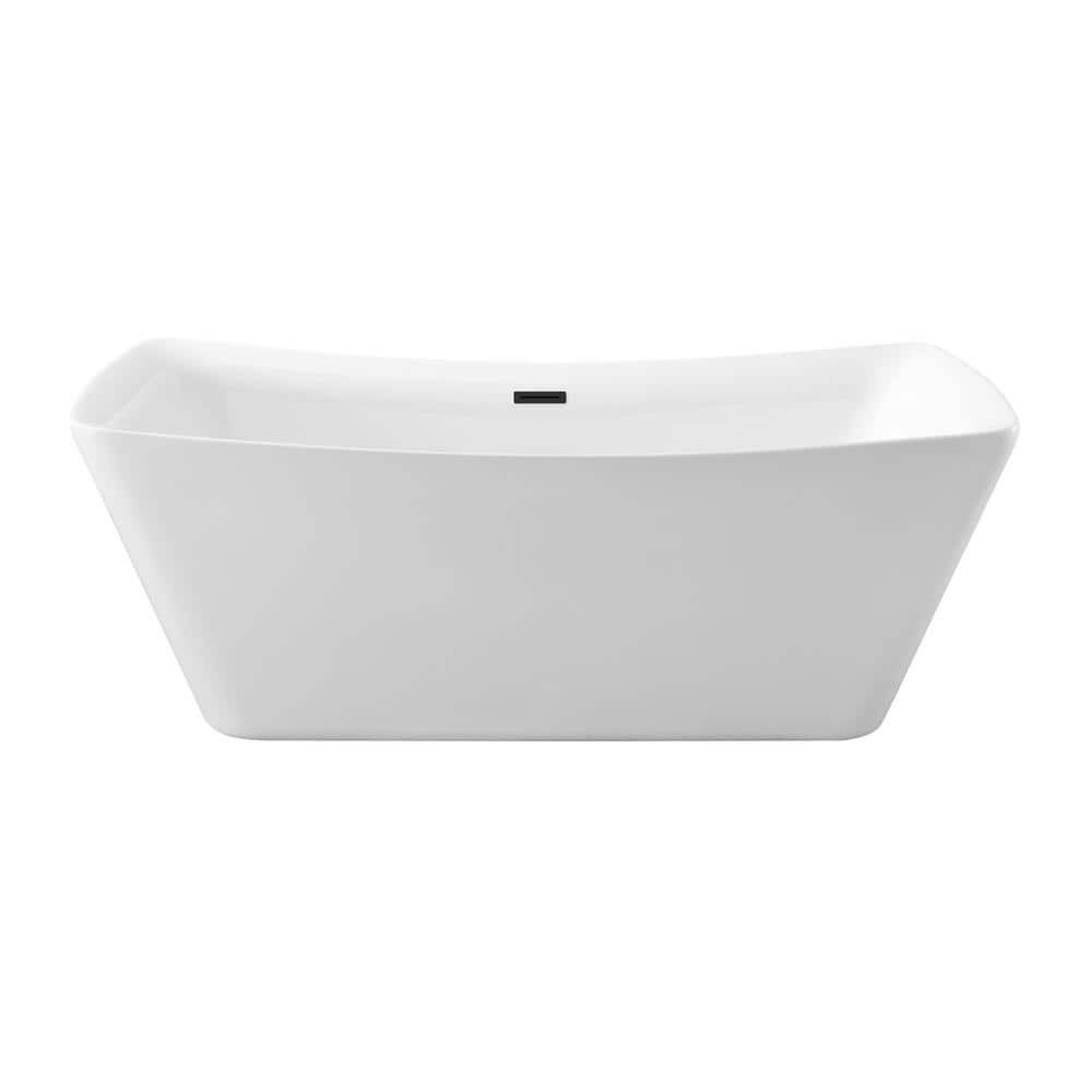 62" Streamline Freestanding Soaking Acrylic Bathtub With Drain and Bamboo Tray