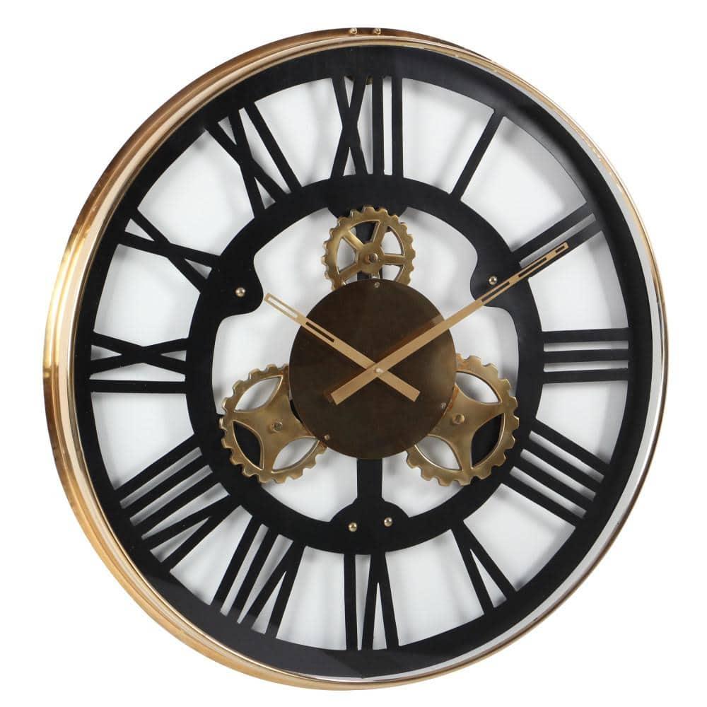 DecMode 32" Black Stainless Steel Metal Gear Wall Clock