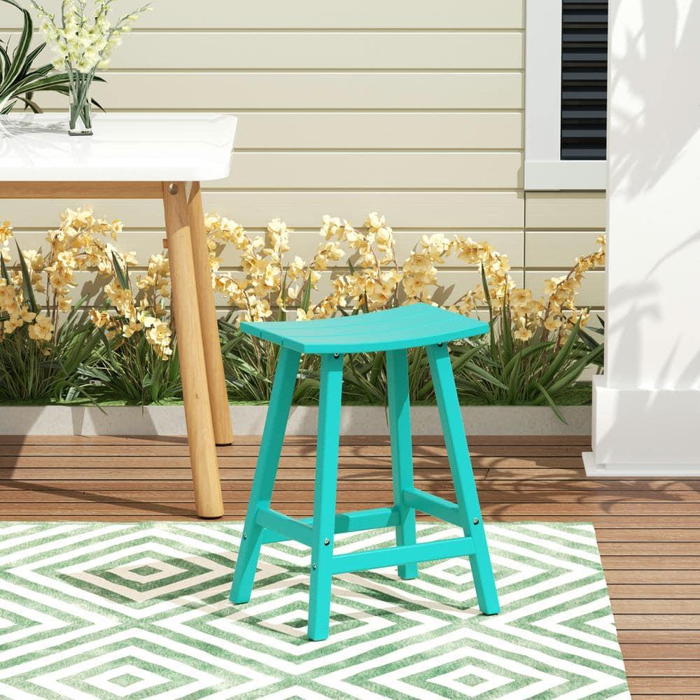 Polytrends  Laguna Hdpe All Weather Outdoor Patio 24" Saddle Seat Counter Stool Turquoise