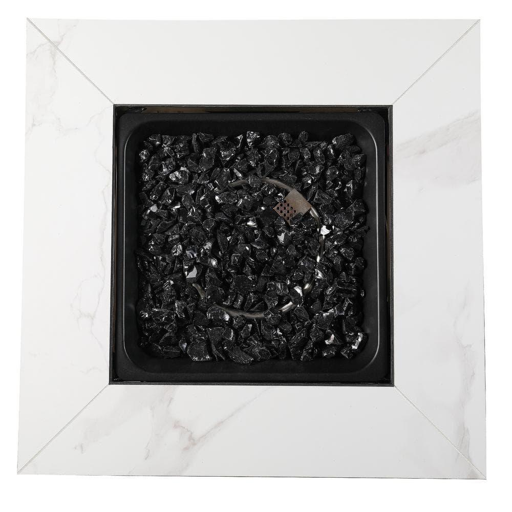 Mr. Bar-B-Q Endless Summer All Weather Outdoor Fire Pit Table with Faux Marble Finish, Black Glass