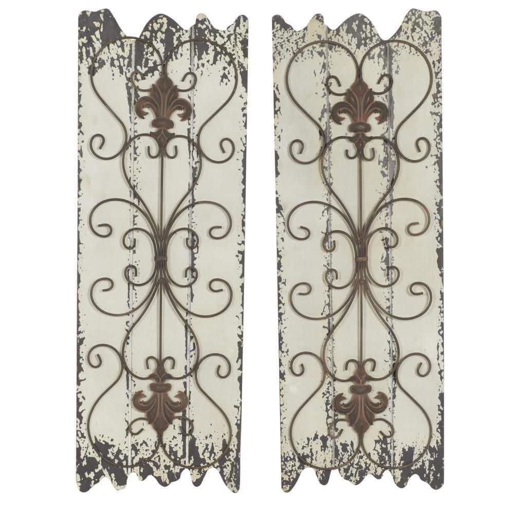 DecMode White Wood Arabesque Scroll Wall Decor (2 Count)