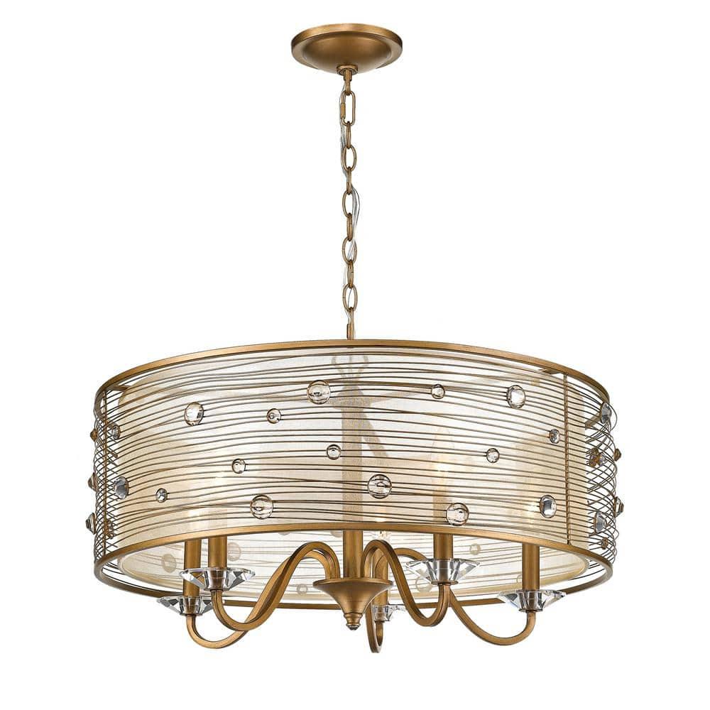 Joia 5-Light Chandelier in Peruvian Gold with a Sheer Filigree Shade