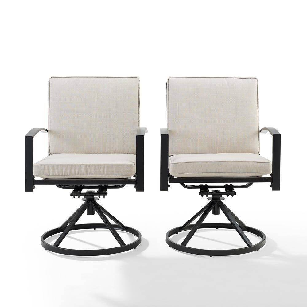 Crosley Furniture Kaplan Fabric Outdoor Swivel Chair Set in Oatmeal (Set of 2)