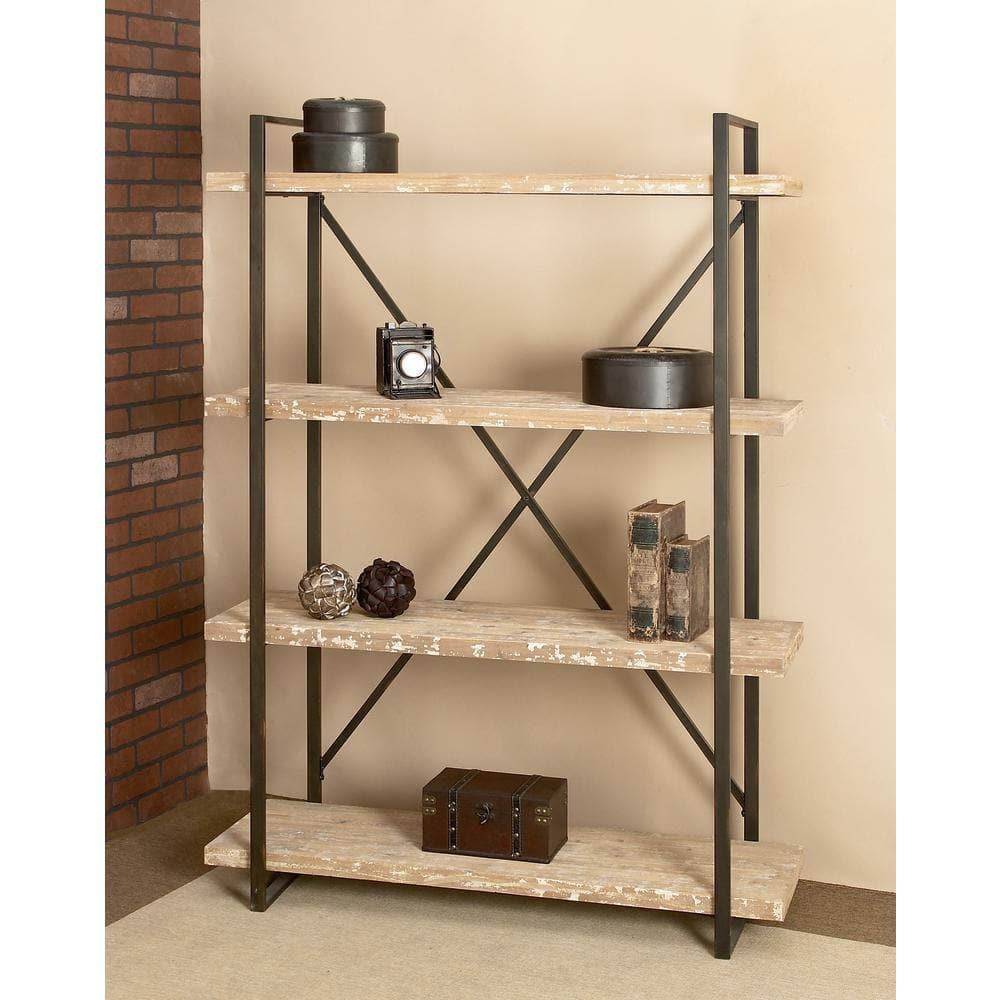 67" Tall Industrial Metal and Wood Bookshelf Brown - Olivia & May