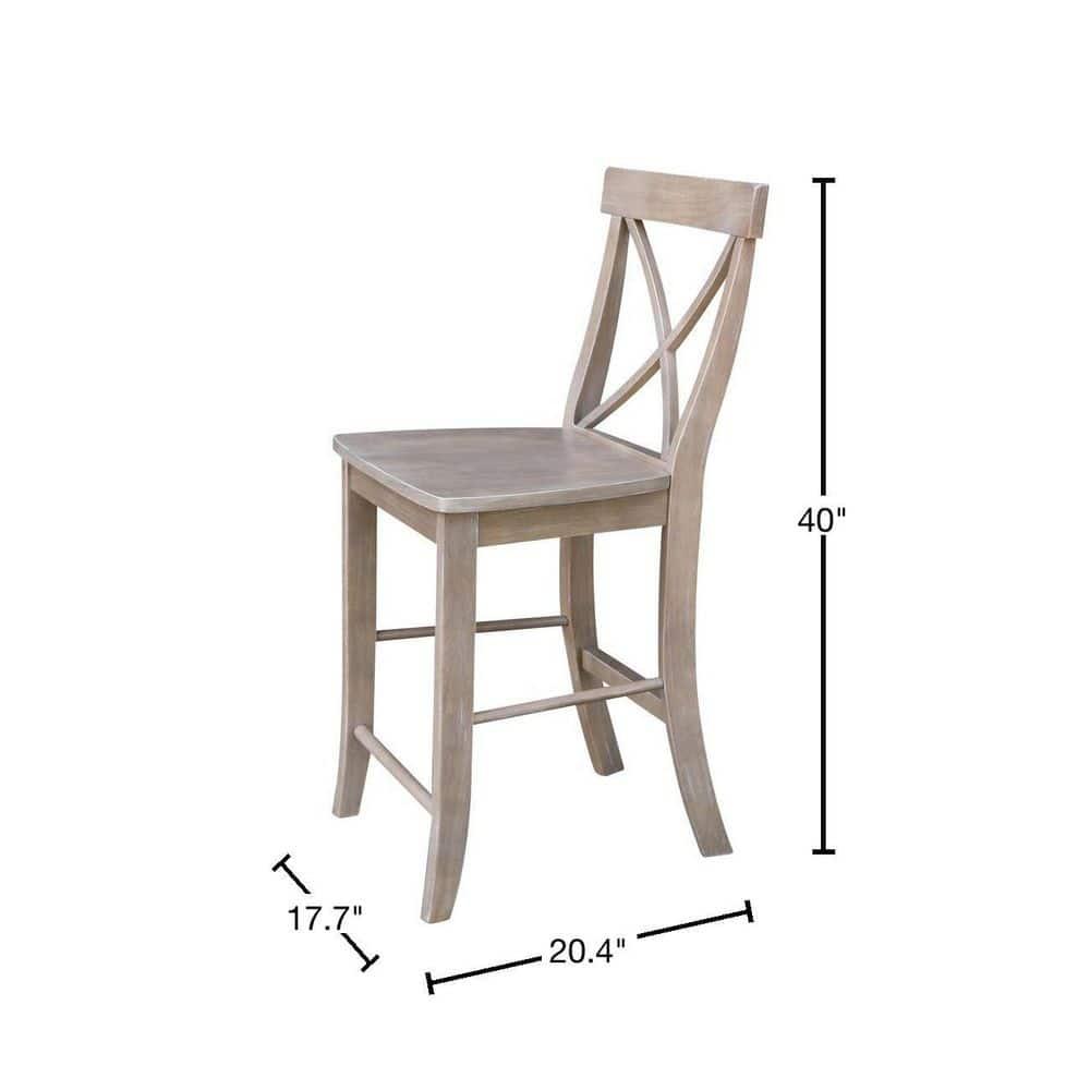 International Concepts 24" X Back Counter Height Barstool Washed Gray/Taupe : Rubberwood Frame, Fixed Seat Height 24"