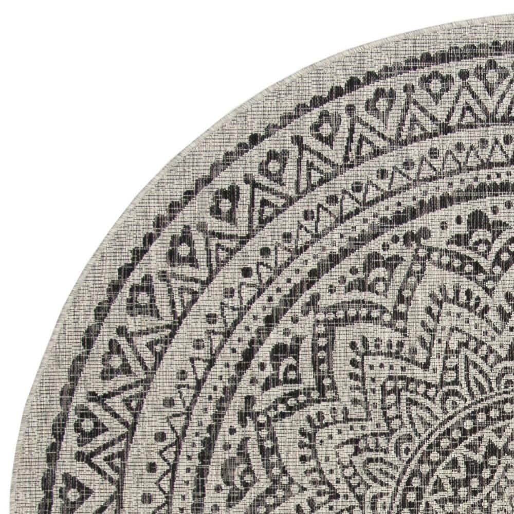 Courtyard CY8734 Power Loomed Indoor and Outdoor Area Rug - Light Grey/Black - 6'7" Round - Safavieh