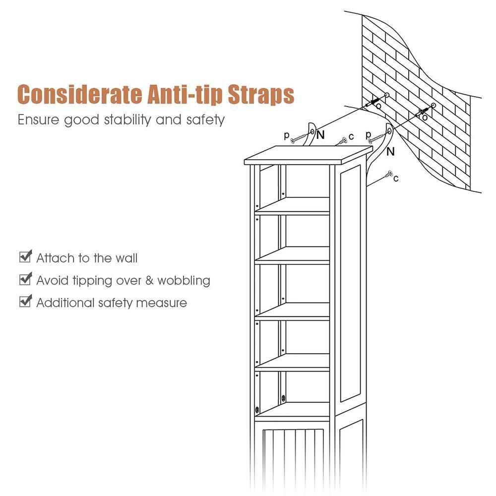 Costway 72''  Bathroom Tall Floor Storage Cabinet Freestand Shelving Display Brown