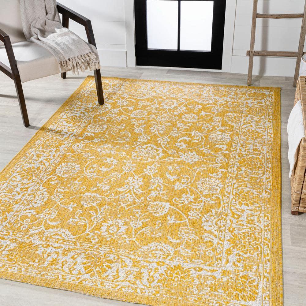 9' x 12' Tela Bohemian Textured Weave Floral Indoor/Outdoor Area Rug, Yellow/Cream - JONATHAN Y
