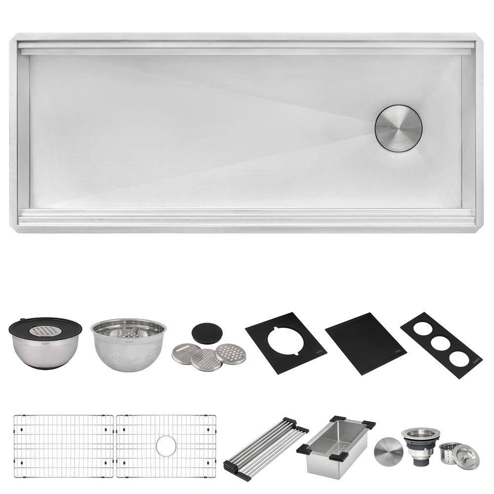 Ruvati 45-inch Workstation Two-Tiered Ledge Kitchen Sink Undermount 16 Gauge Stainless Steel