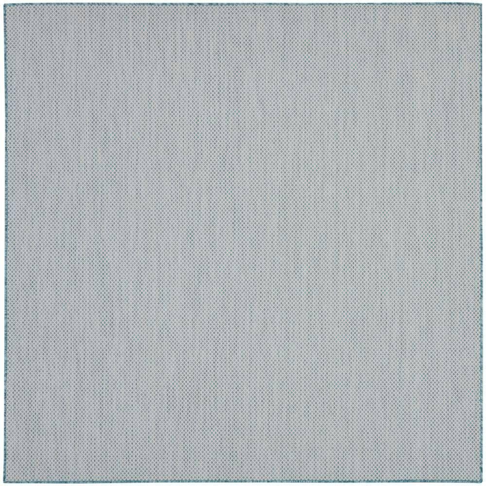 Nourison 6' x 6' Courtyard Modern Easy Care Flatweave Indoor Outdoor Square Rug Ivory/Aqua