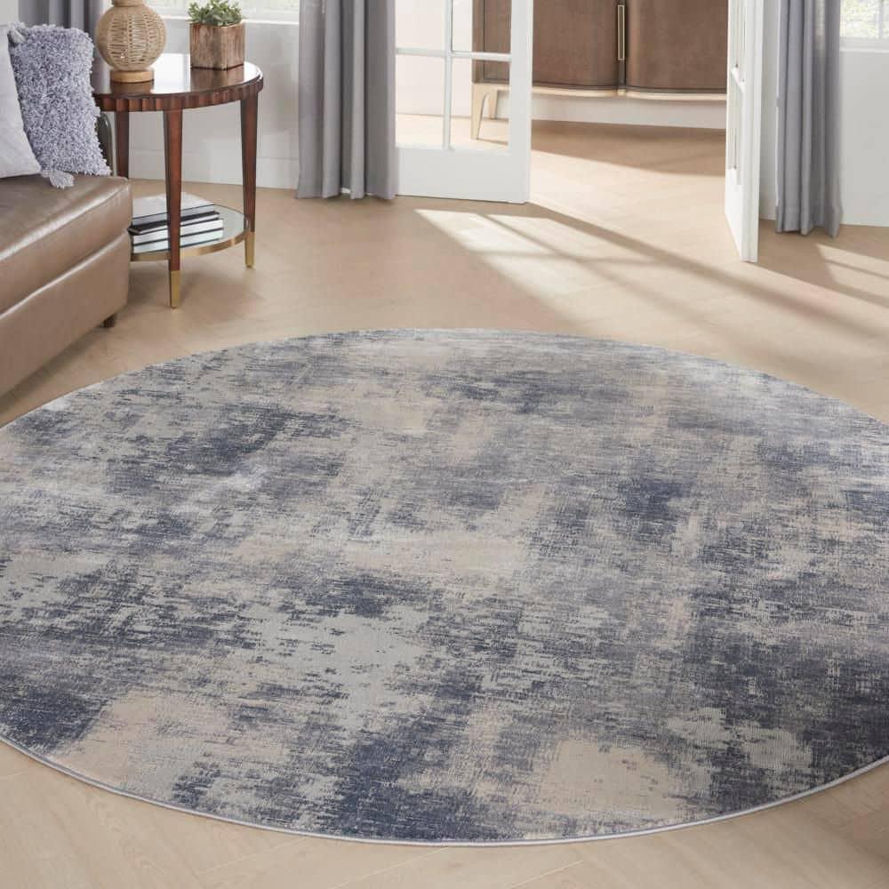 Nourison Rustic Textures Contemporary Abstract Indoor Area Rug Blue/Ivory 7'10" x round