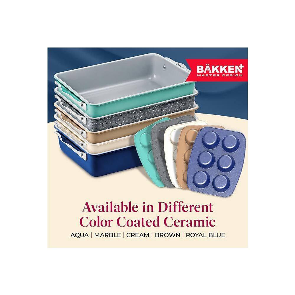 Bakken Swiss 8-Piece Stackable Bakeware Set - Ceramic Non-Stick Coating - TEAL