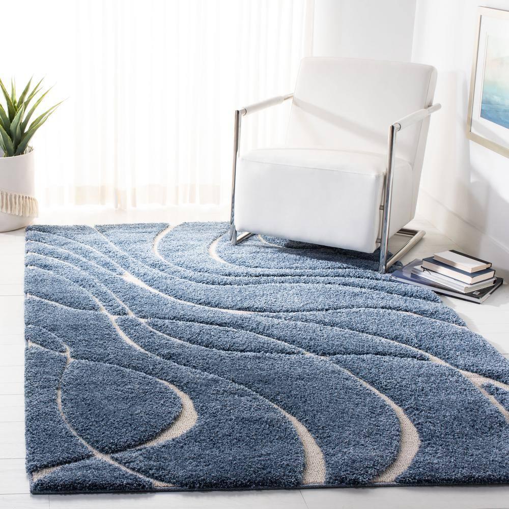 Florida Shag SG471 Power Loomed Indoor Area Rug - Light Blue/Cream - 6'7"x6'7" - Safavieh