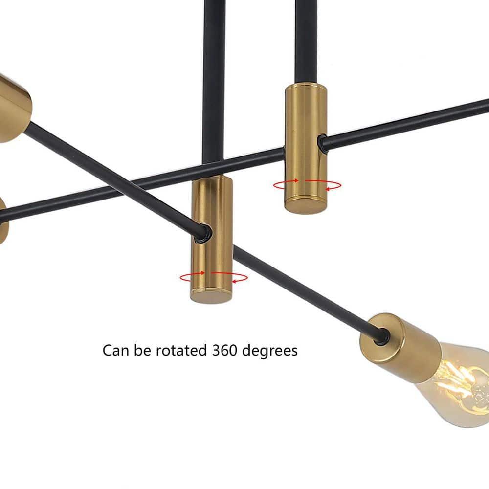 Sputnik Chandelier - 4-Light Semi Flush Mount Ceiling Light Fixture,Mid Century Modern Hanging Light Fixtures,Black and Gold Chandeliers for Dining Room Bedroom Living Room Kitchen Foyer