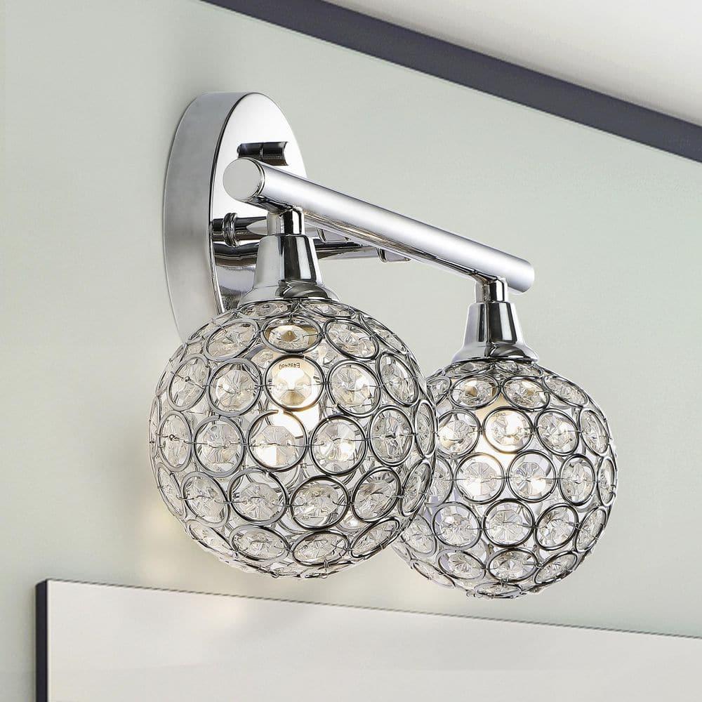 Maeve 13" 2-Light Iron/Glass Contemporary Glam LED Vanity Light, Chrome