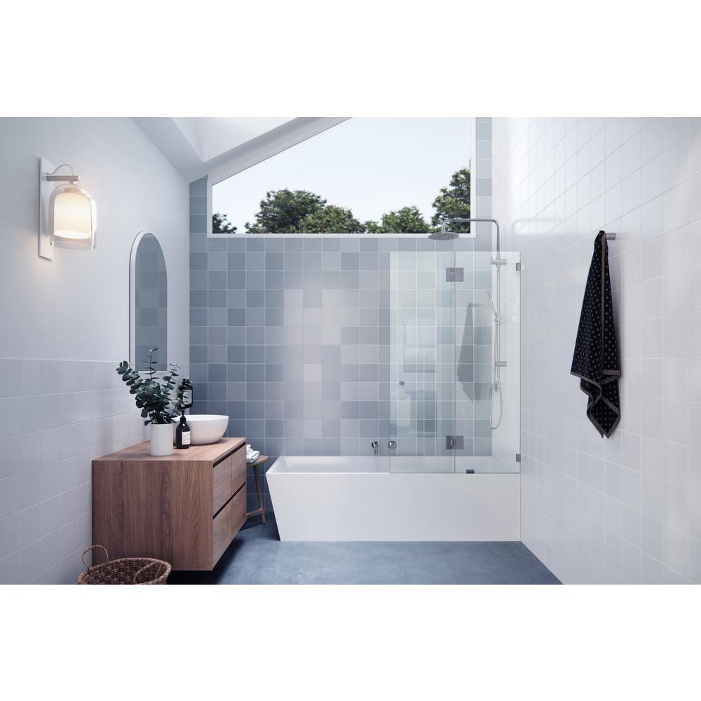 34" W. x 58.25" H in. Frameless Glass Hinged Bathtub Door