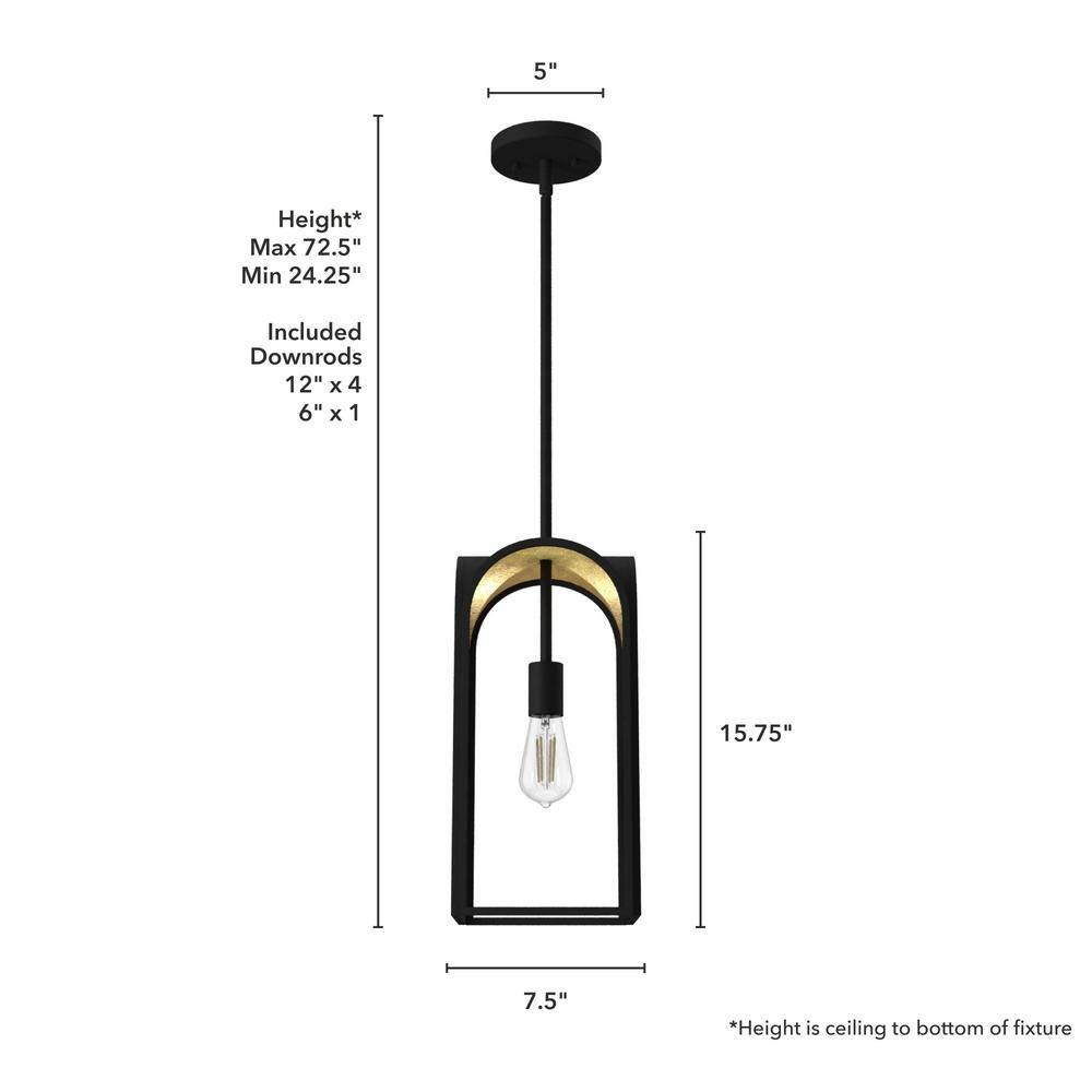 Dukestown 7.5" Mini Pendant in Natural Black Iron with Gold Leaf