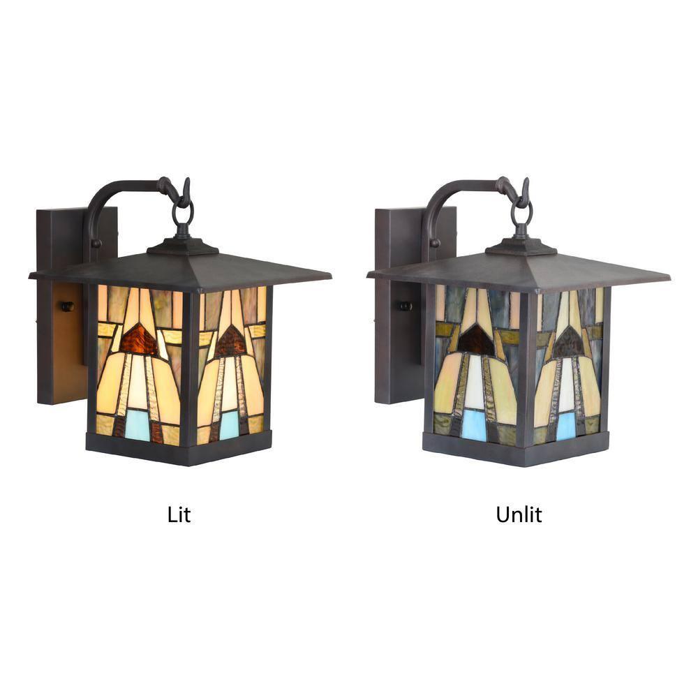 11.75" 1-Light Mona Mission Style Outdoor Wall Lantern Sconce Bronze - River of Goods: Stained Glass, ETL Listed, Weather-Resistant
