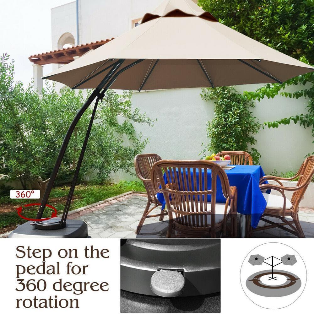 Canddidliike 11 Feet Outdoor Cantilever Hanging Umbrella with Base and Wheels-Tan, Patio Offset Umbrella with Easy Tilt Adjustment, Offset Hanging Umbrella, Sunshade Umbrella Canopy