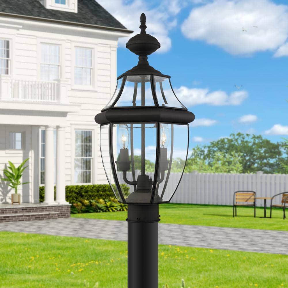 Lighting Lumens 2 Light Verdigris Outdoor Post Lantern Pendant - Clear Beveled Glass Shade