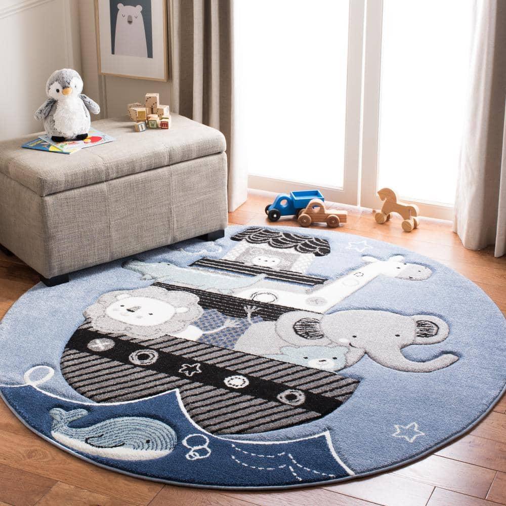 Carousel Kids CRK121 Power Loomed Area Rug - Blue/Grey - 5'3" round - Safavieh.