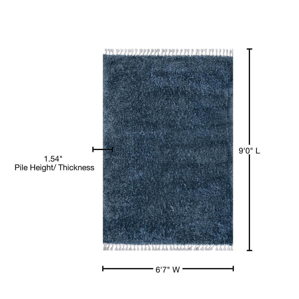 Nuloom Neva Solid 7x9 Shag Indoor Area Rug for Living Room Bedroom Dining Room Nursery, Navy/Ivory