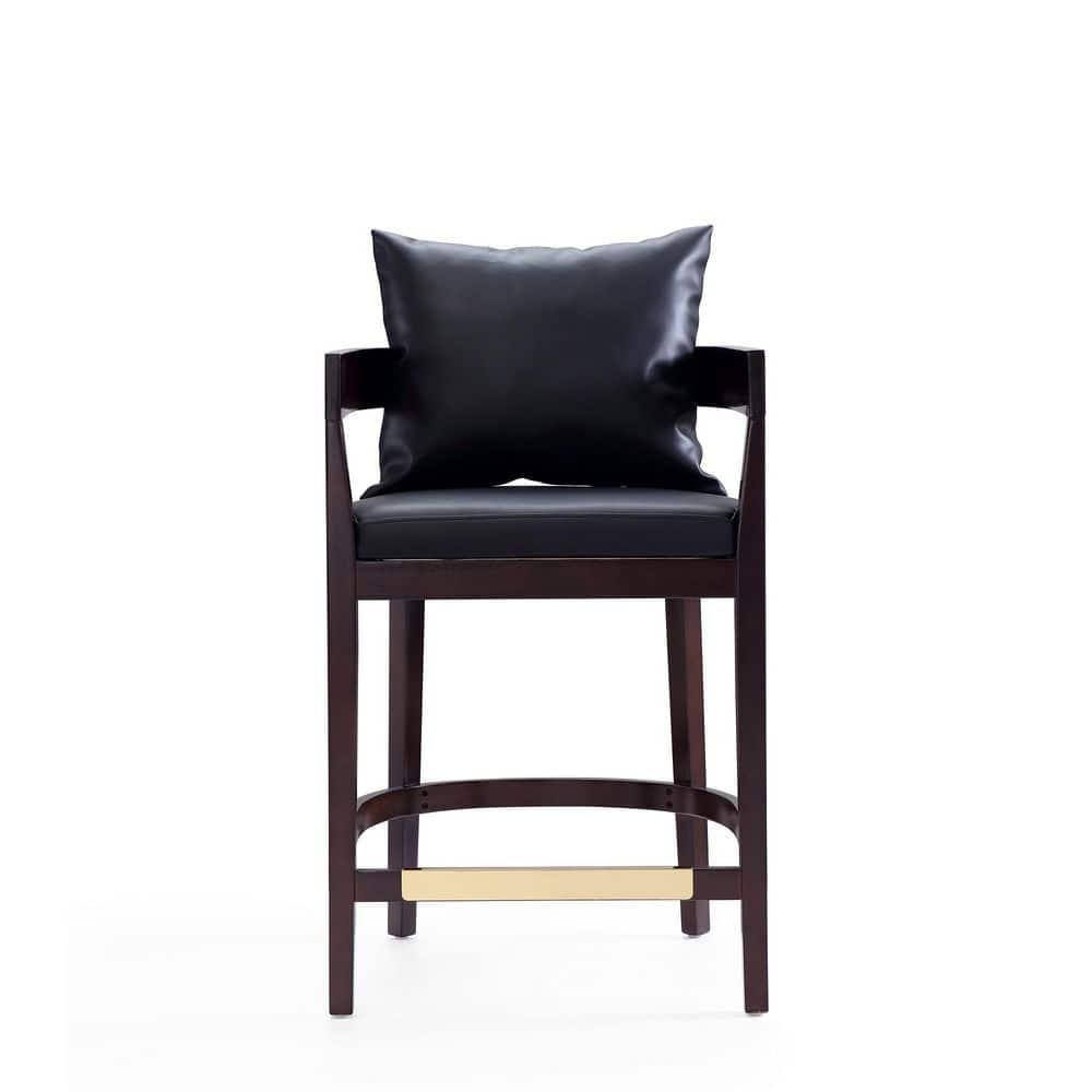 Ritz Beech Wood Counter Height Barstool Black - Manhattan Comfort: Gold Footrest, Upholstered, No Assembly Required