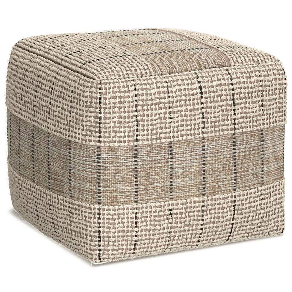 Simpli Home 18"W Jute Square Woven Pouf