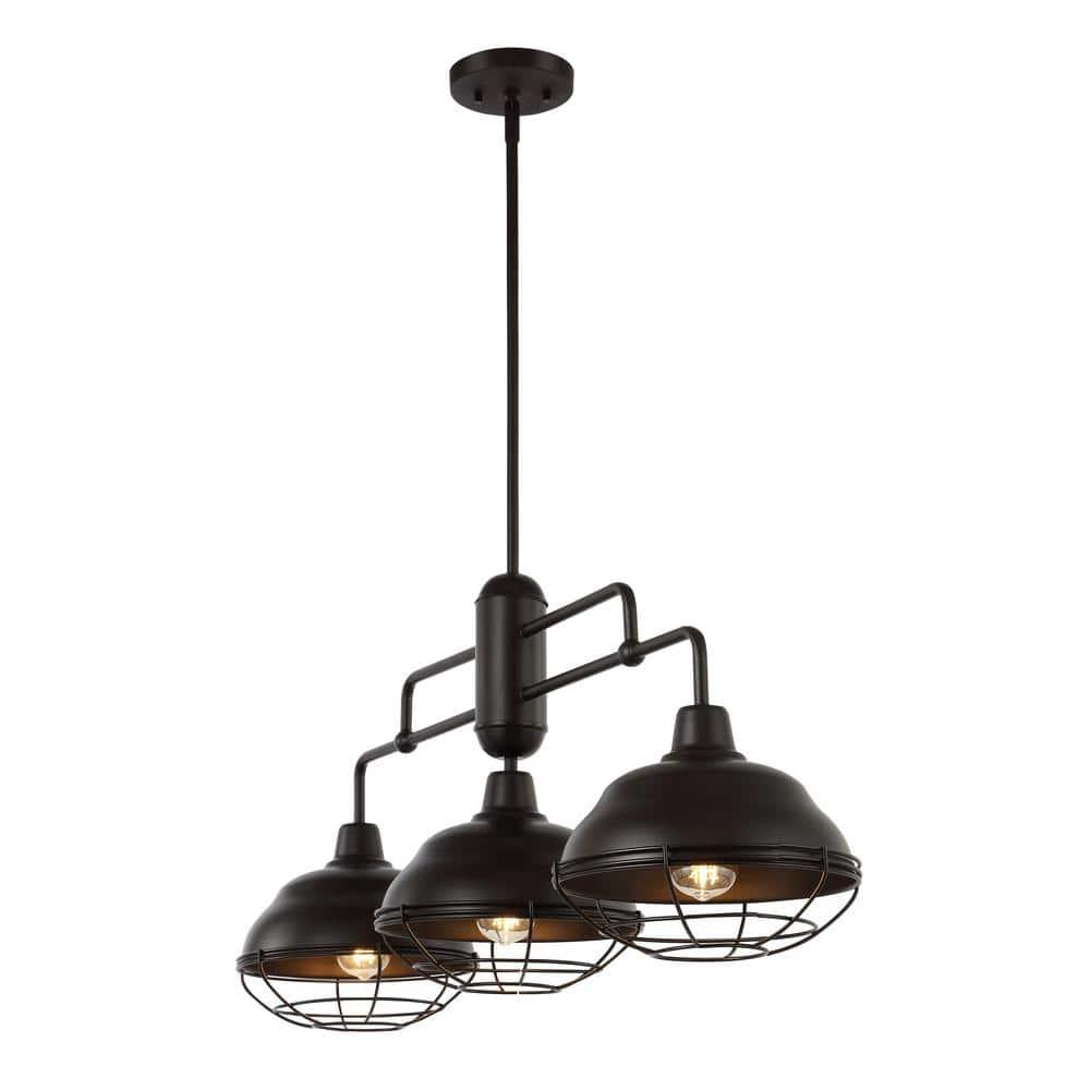 Levi 40.5" 3-Light Industrial Farmhouse Iron Linear LED Pendant, Oil Rubbed Bronze